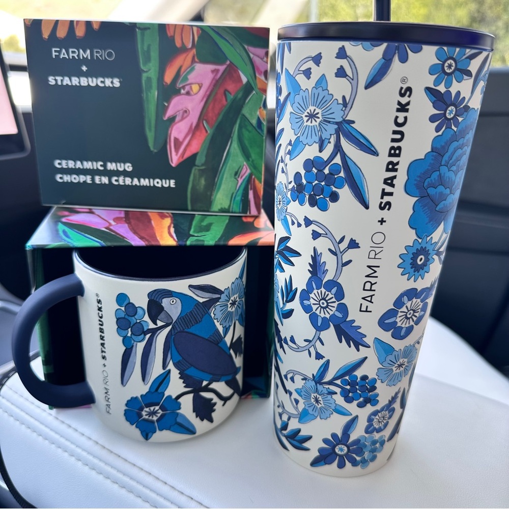 Farm Rio x Starbucks Blue + White Ceramic Art Tumbler + Mug • Lenco Azulejo 2025